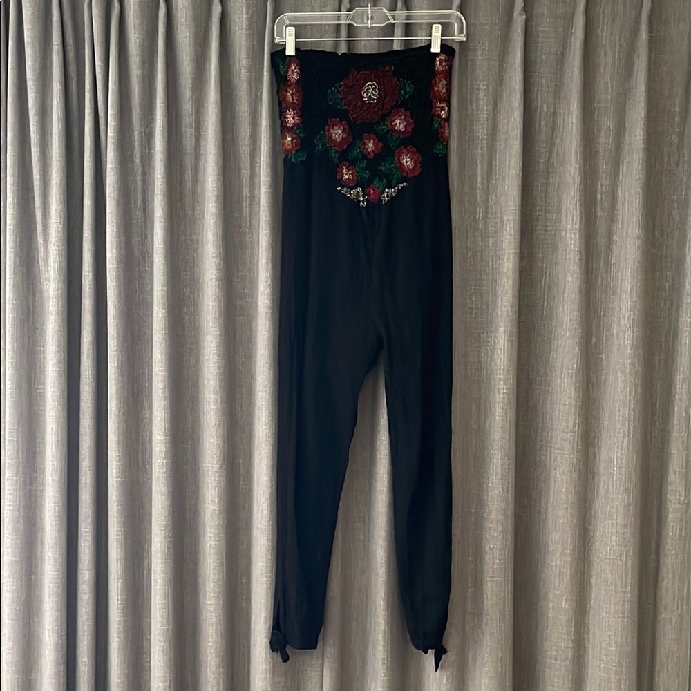 Free People Black and Red Textured Strapless Onsie, ankle length.